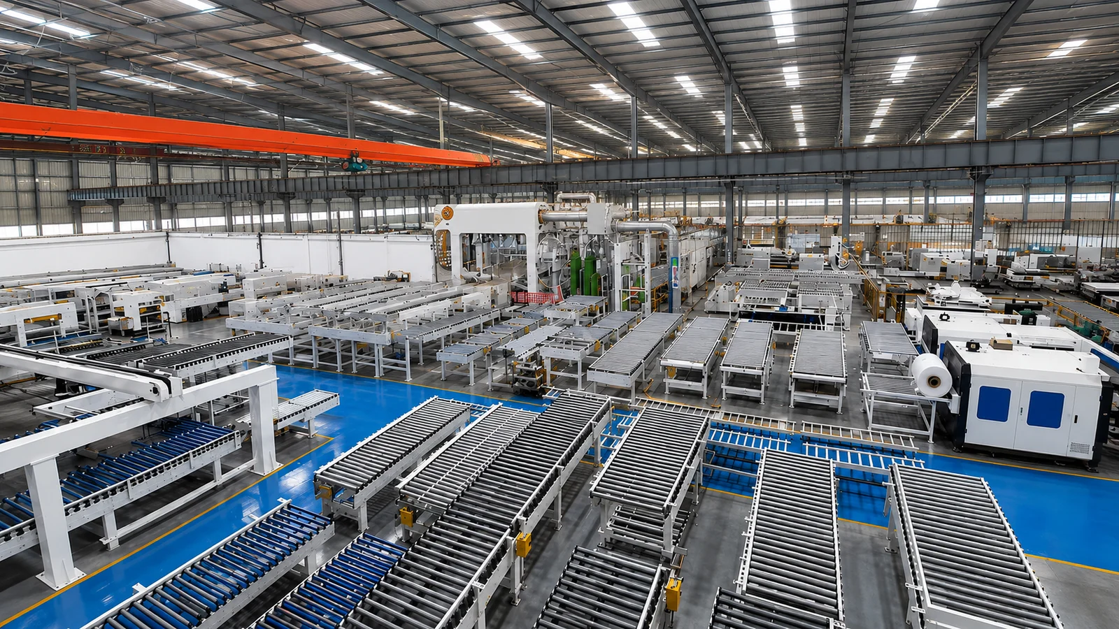 High-angle view of FORTRAN's conveyor and automation workshop